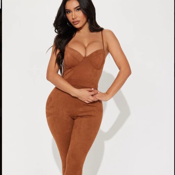 FASHION NOVA-Smooth As Suede Jumpsuit - Camel - Picture 1 of 3